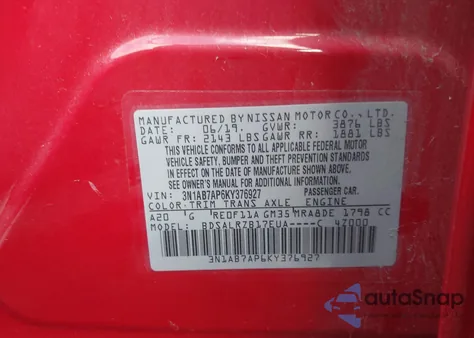 2019 Nissan Sentra Sr z USA, uszkodzony, nr VIN 3N1AB7AP6KY376927